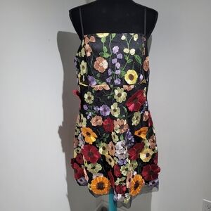 Cider Womens 3D Floral Embroidered Mini Dress 1X Black Multi Garden Party Summer